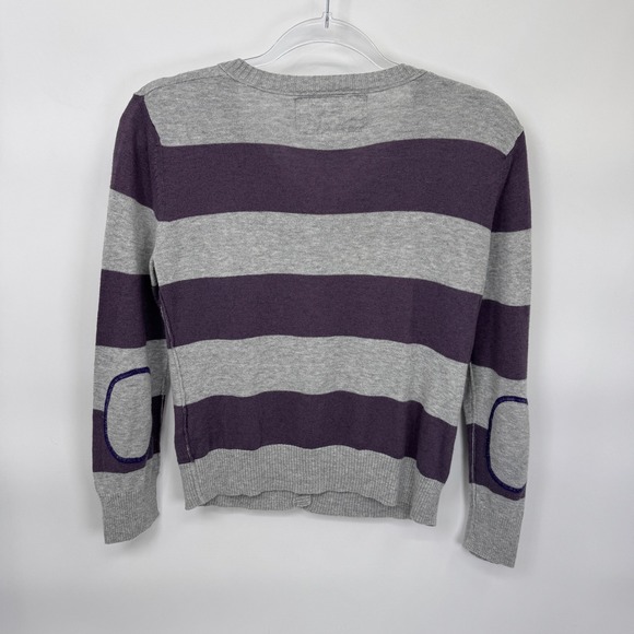 Vintage Y2K AEO Striped Cardigan Sweater Women's M Purple Gray Elbow Patch‎ - Picture 6 of 15